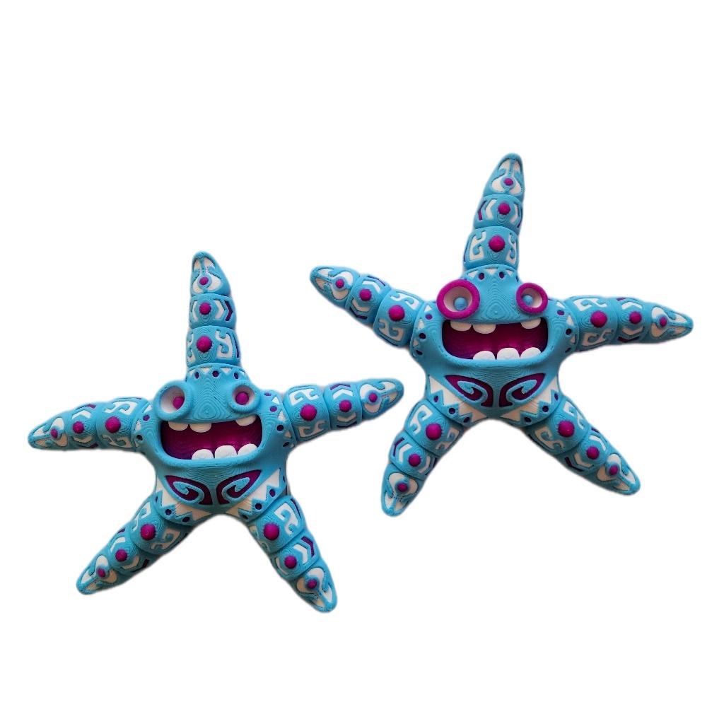 3D Printed Set of 2, Articulated Tattooed Starfish Fidget Toy Set for ADHD, Autism and Anxiety Relief